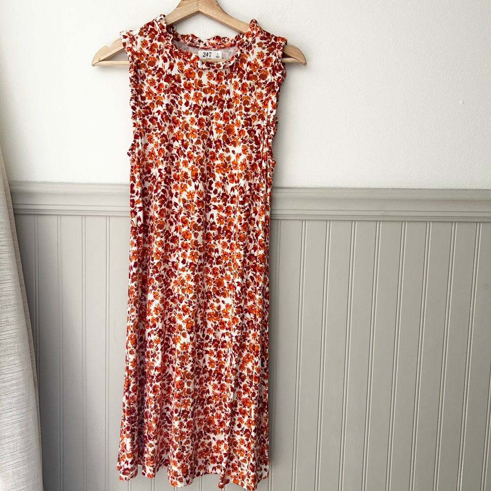 Maurices Small Red and Orange Floral Midi Sleevless Dress